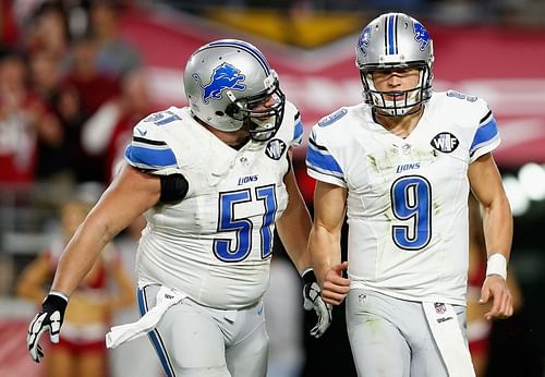 Dominic Raiola along with his quarterback, Matthew Stafford