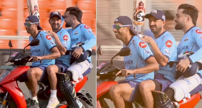 IPL 2023 : आशीष नेहरा के साथ स्कूटी पर बैठकर मैदान की सैर करते नजर आये राशिद खान और मोहित शर्मा, देखें वीडियो