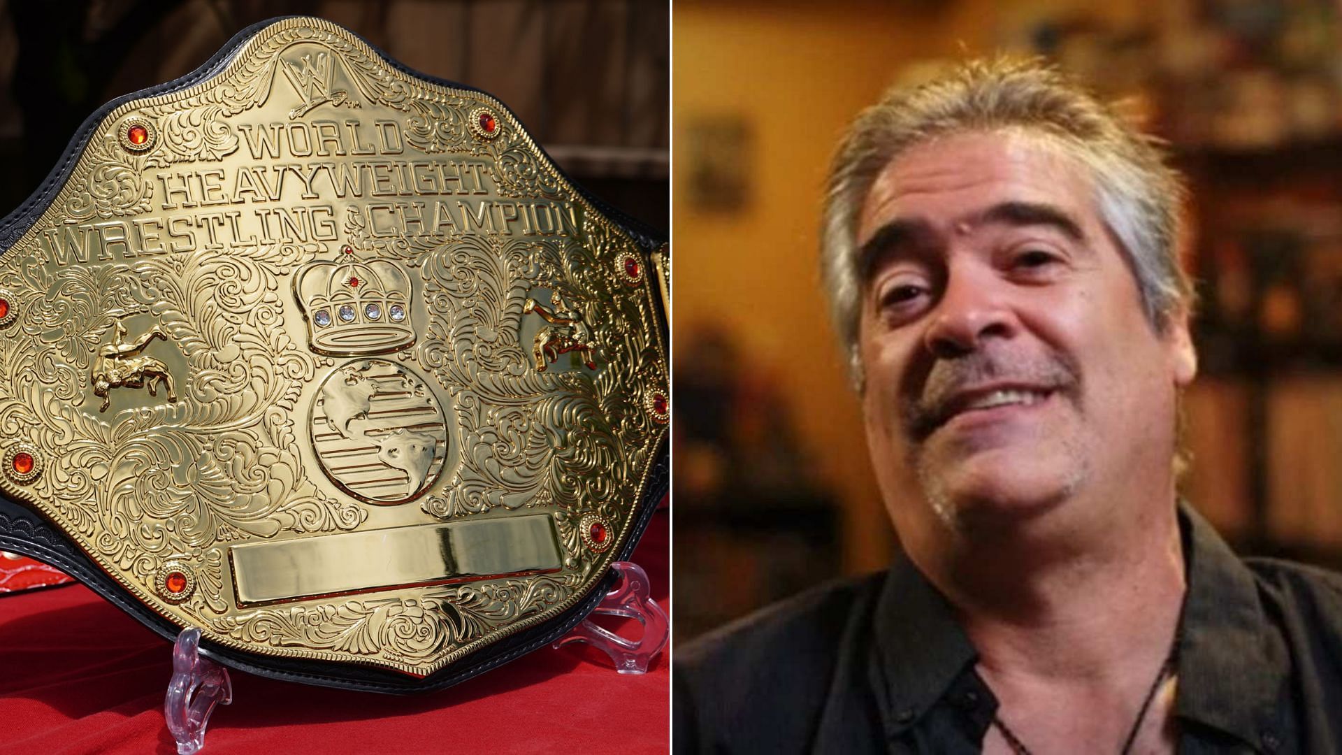 WWE World Heavyweight Belt (left), Vince Russo (right)