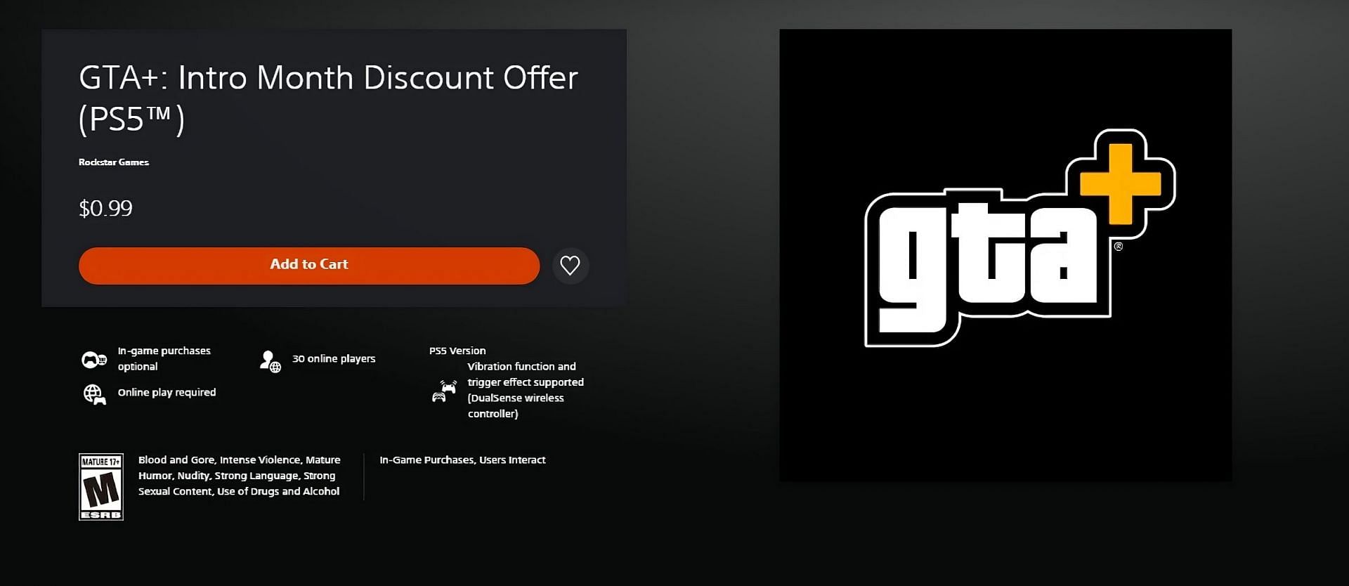 GTA + available on 80% discount for a limited time (image via store.playstation.com)