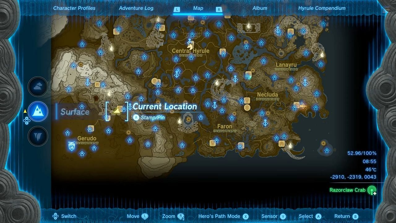 Location of Volfruit on Hyrule&#039;s World Map in The Legend of Zelda Tears of the Kingdom (Image via Nintendo)