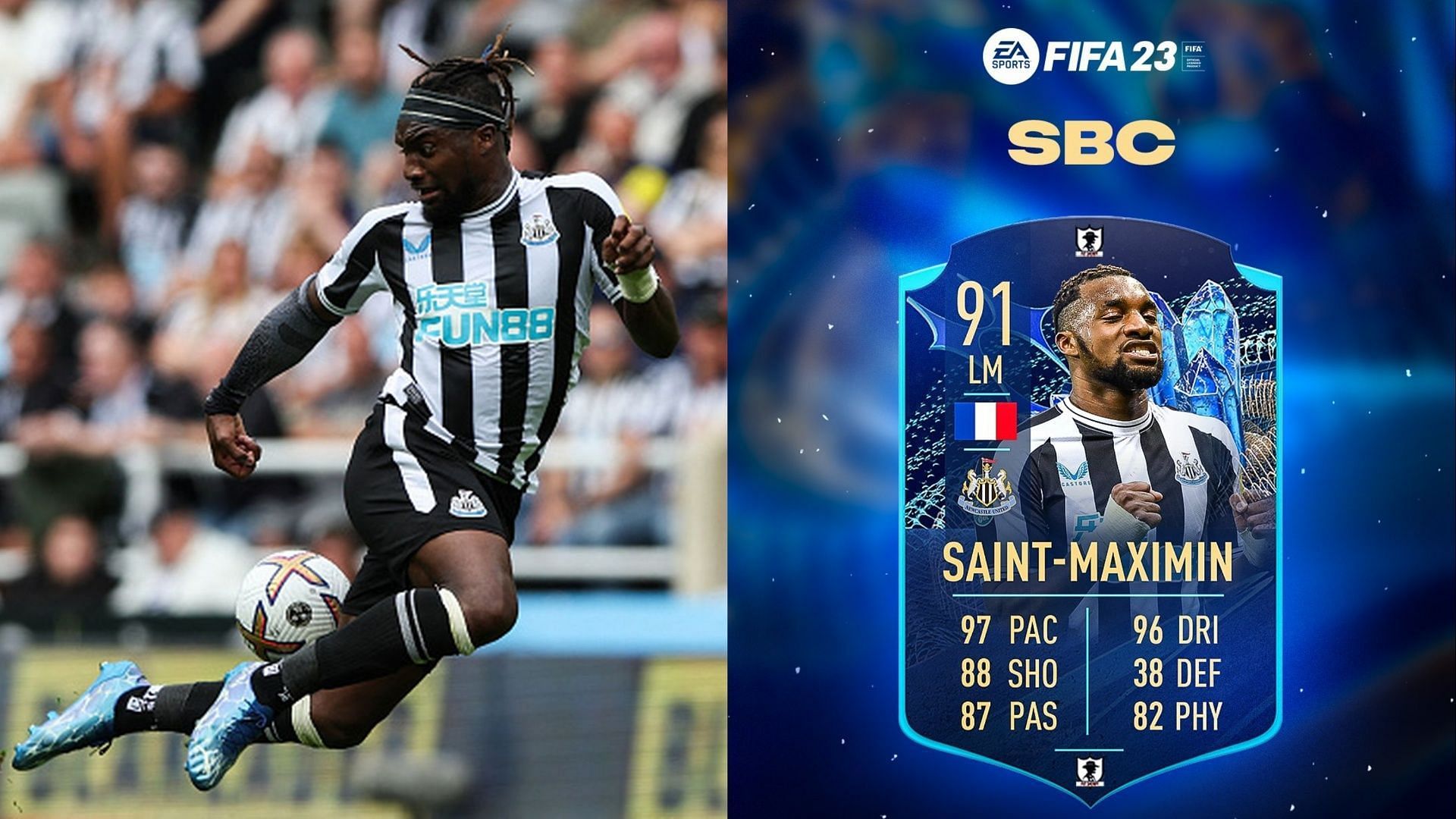 The Allan Saint-Maximin TOTS Moments SBC could become a pro-meta option in FIFA 23 (Images via Getty, Twitter/FUT Sheriff)