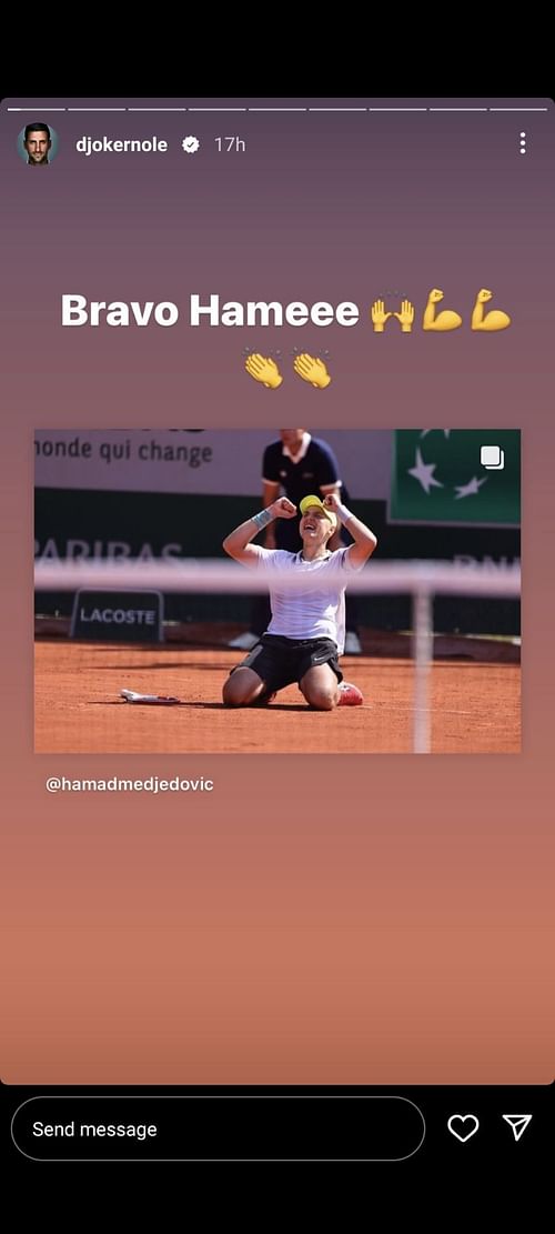 Novak Djokovic's Instagram story