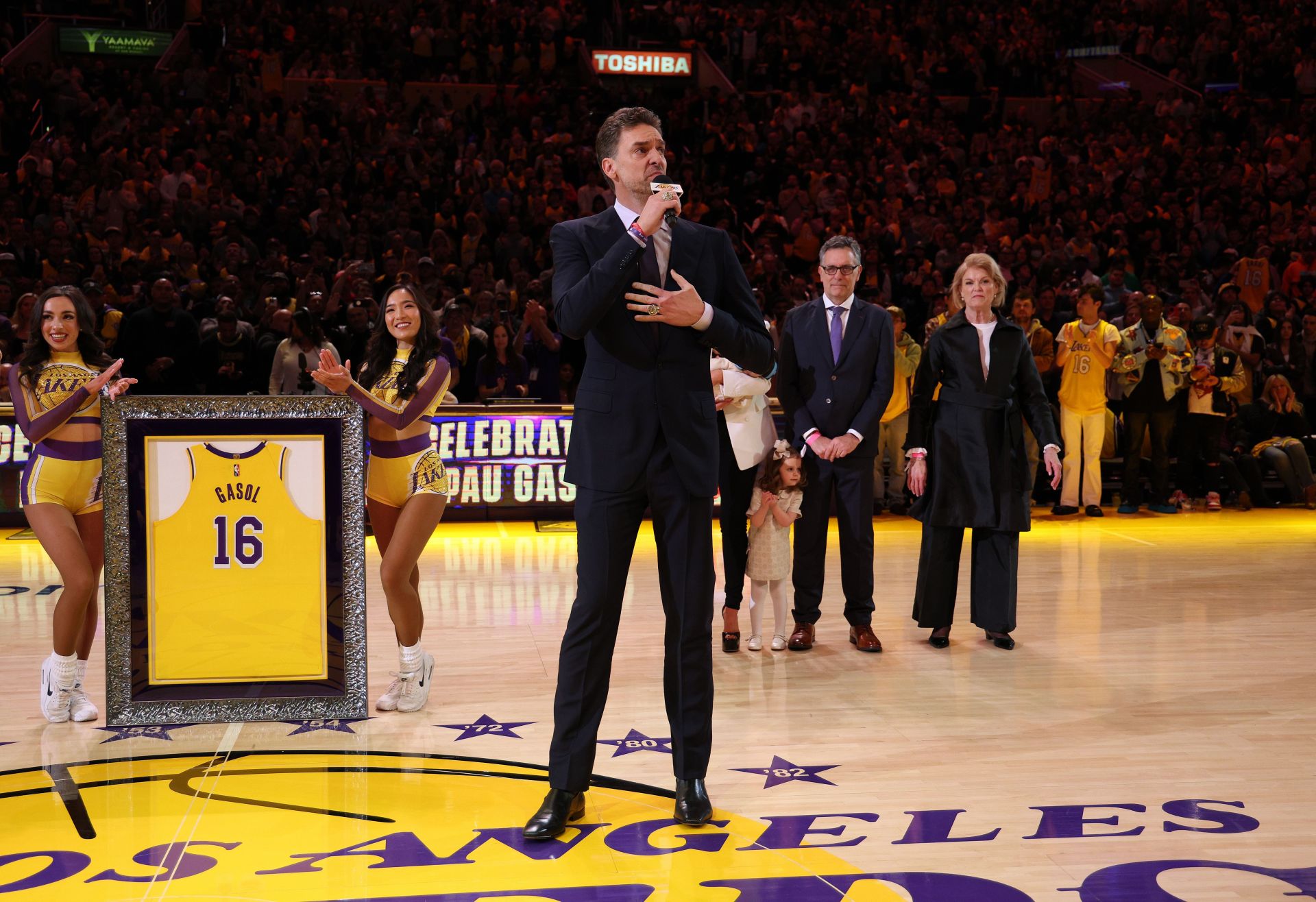 Pau Gasol during his jersey retirement.