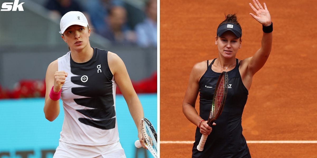 Swiatek (left) takes on Kudermetova on Thursday.