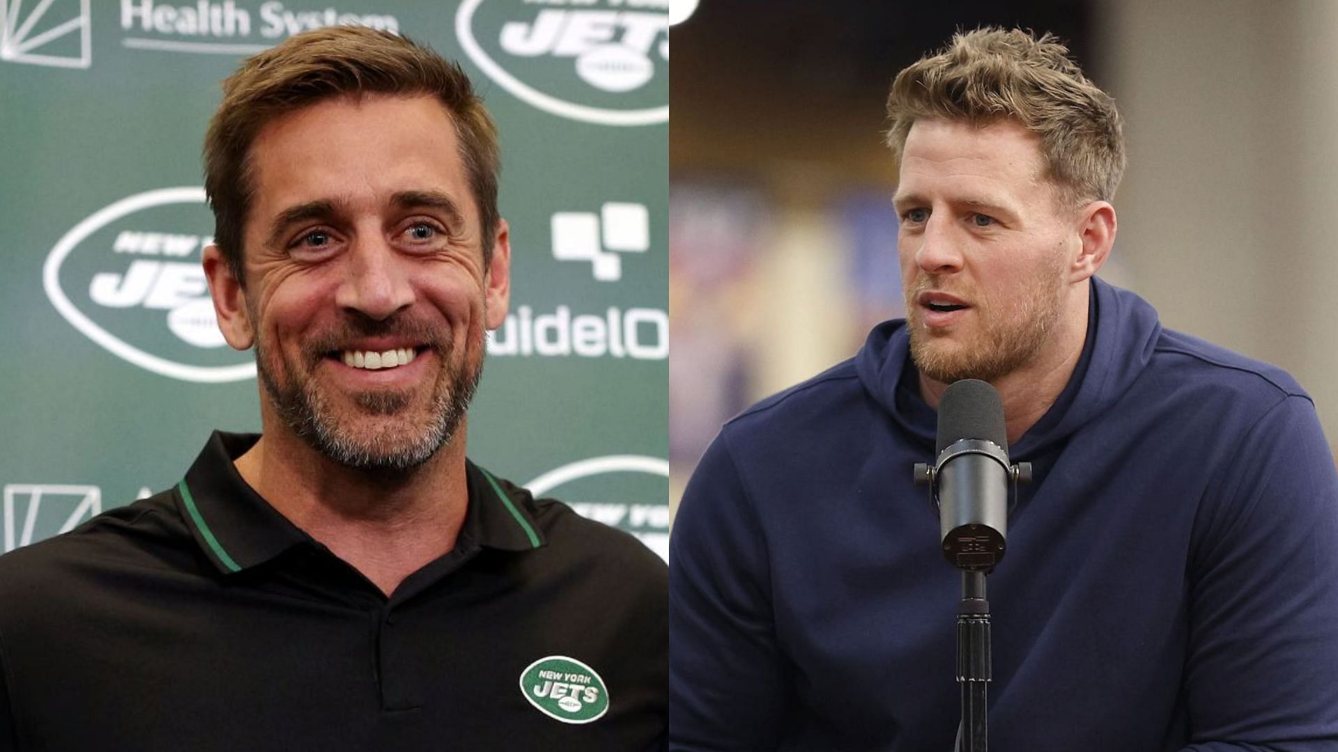 Three-time NFL Defensive Player of the Year JJ Watt (right) believes that Aaron Rodgers (right) and the New York Jets will find it difficult to defeat one AFC team.