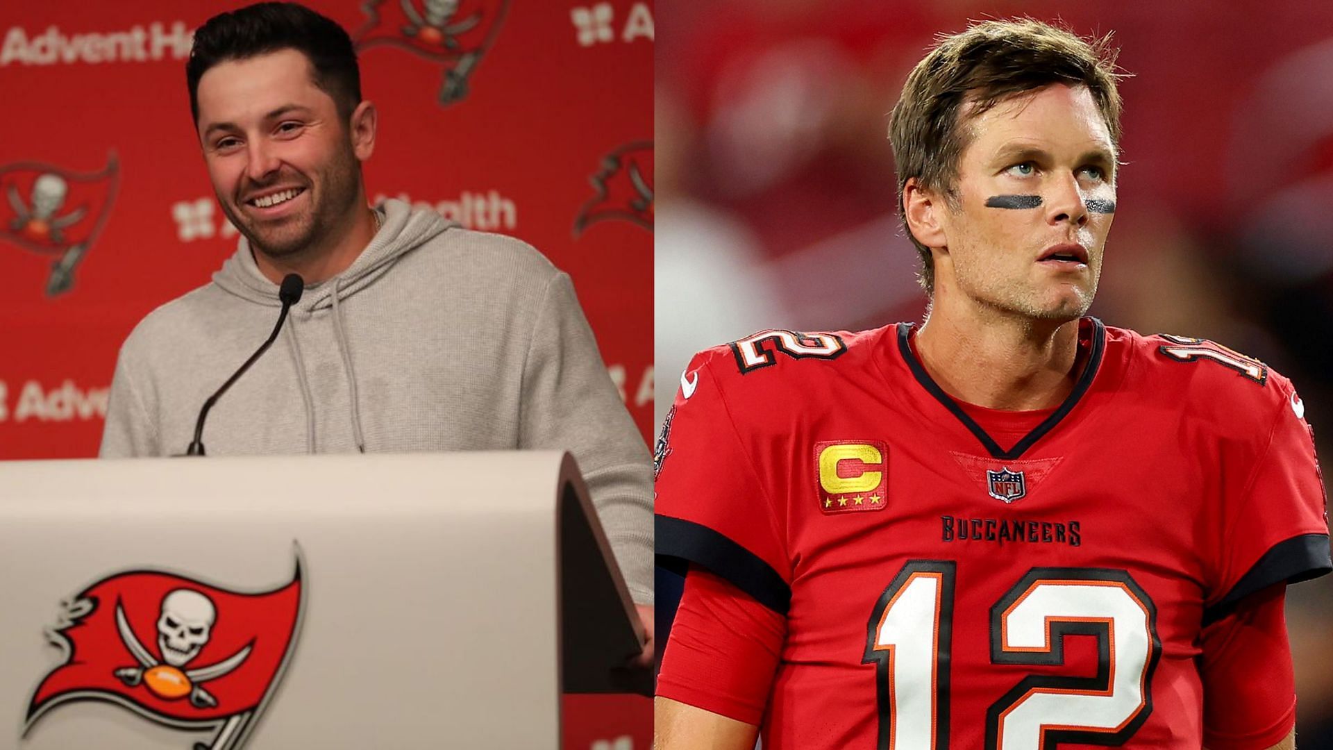 Tampa Bay adding Baker Mayfield (l) to replace Tom Brady (r) doesn