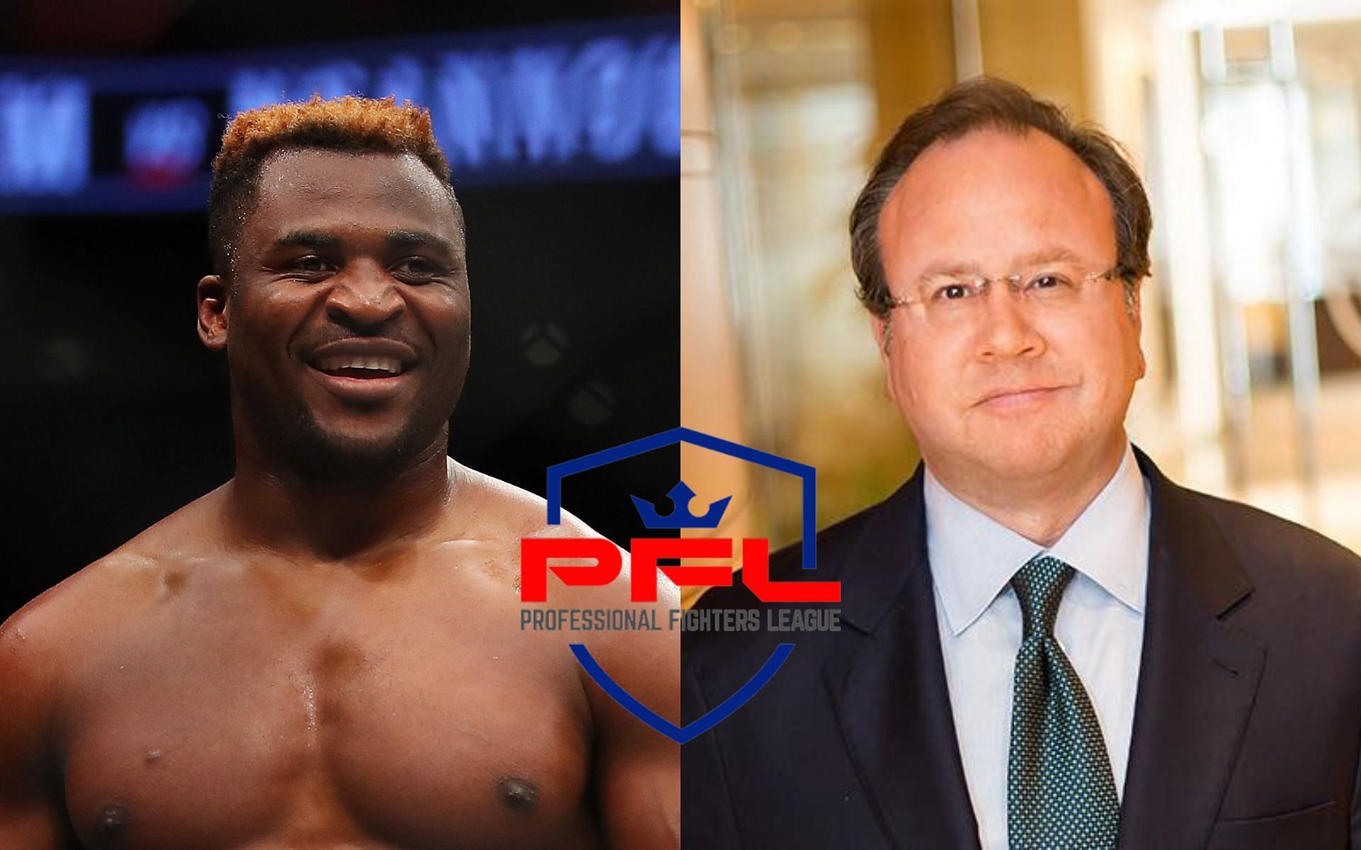 Francis Ngannou (left), PFL Logo (middle. Image credit: PFL) Donn Davis (right. Image credit: Donn Davis Facebook profile)