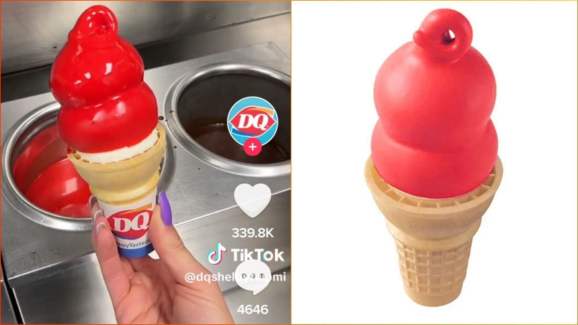 The TikTok video by user @dqshelbytwpmi that first shared the news about the discontinuation of the cherry-dipped cones (Image via @dqshelbytwpmi on TikTok/ Dairy Queen)