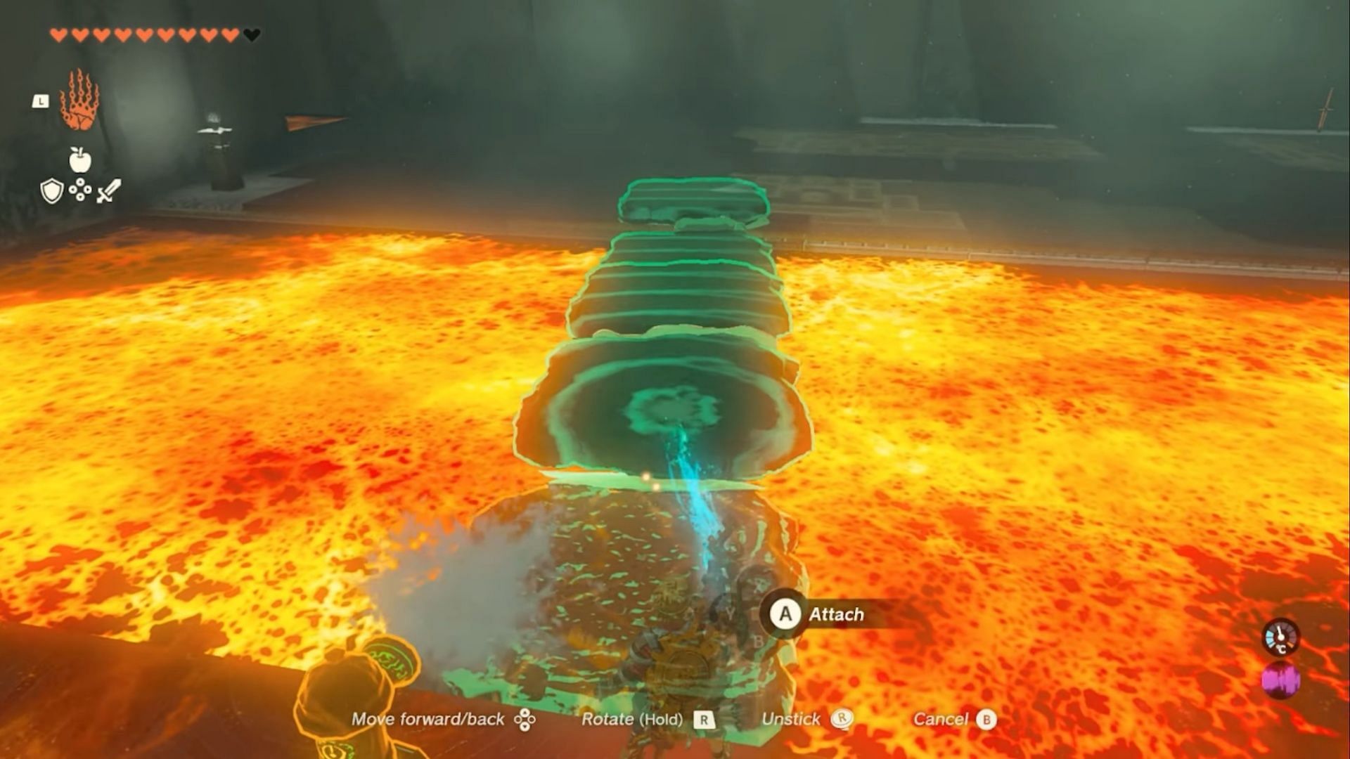 Kadaunar Shrine requires players to make clever little lava bridges like this (Image via Nintendo)