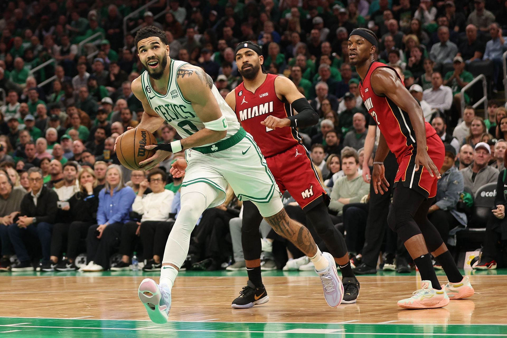 The Boston Celtics' Jayson Tatum and the Florida Panthers' Matthew