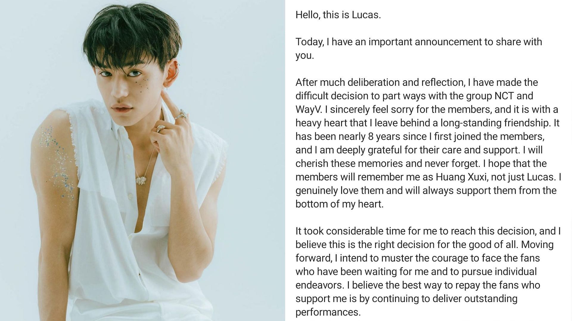 Lucas pens note after exiting NCT, WayV: I made difficult decision