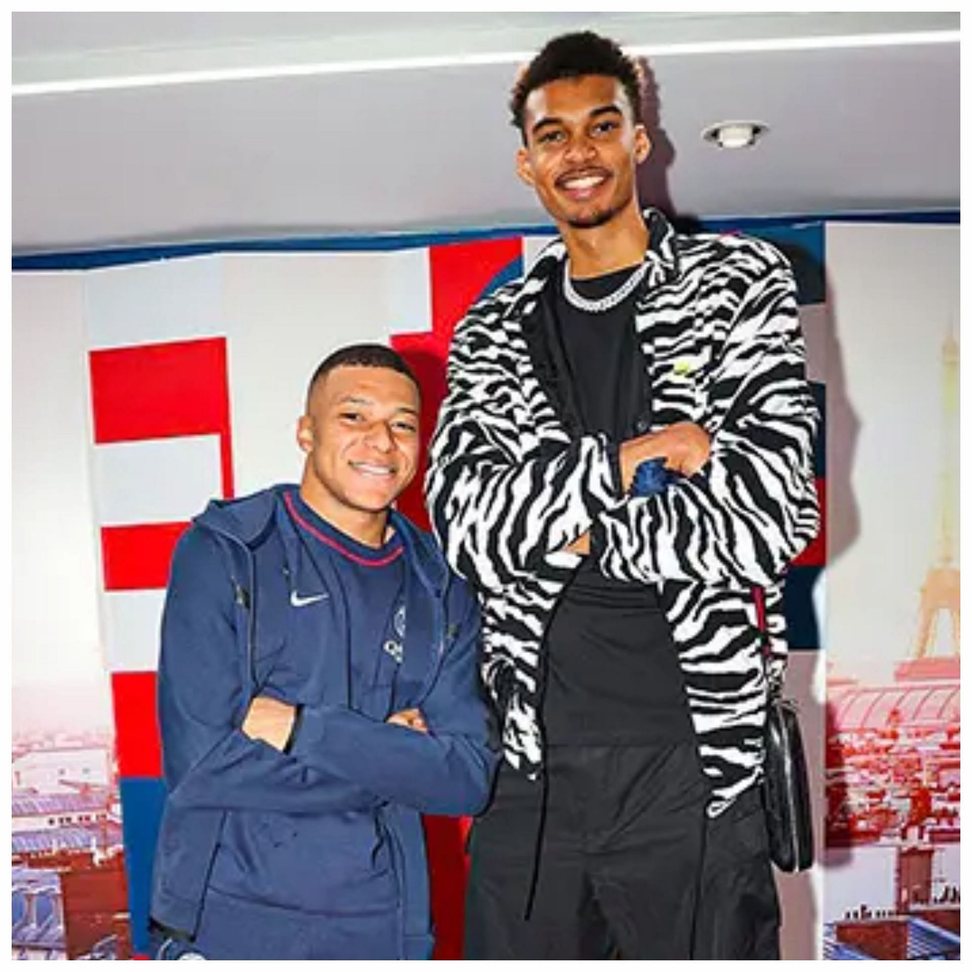 Victor Wembanyama leaves NBA fans stunned standing next to Kylian Mbappe  and joke they must be 'different species