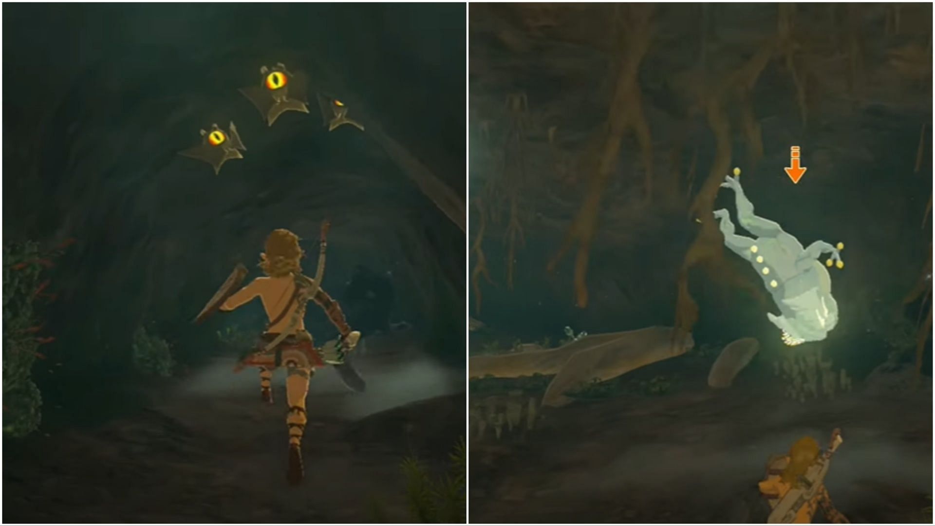 Bats and gigantic frog inside the cave (Image via YouTube/ RIOT GEAR GAMING)