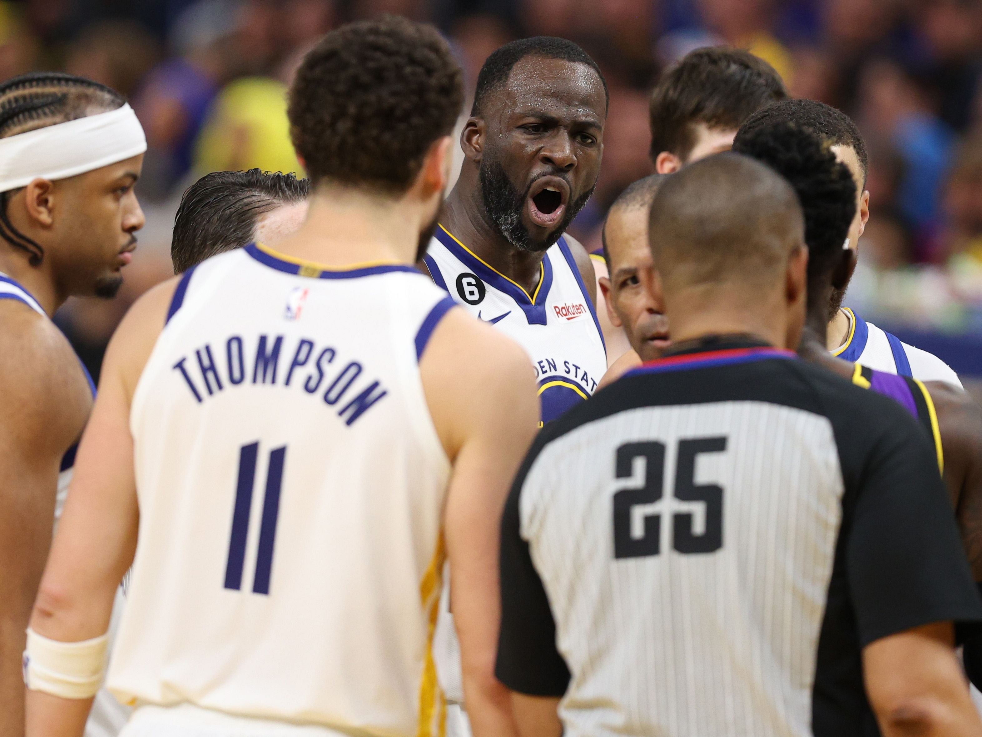 Golden State Warriors star Draymond Green argues with officials 