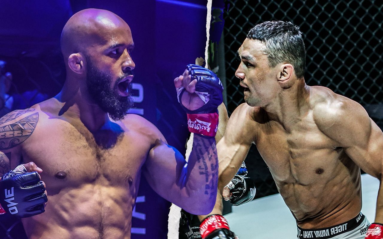 Demetrious Johnson (left) and Kairat Akhmetov (right).