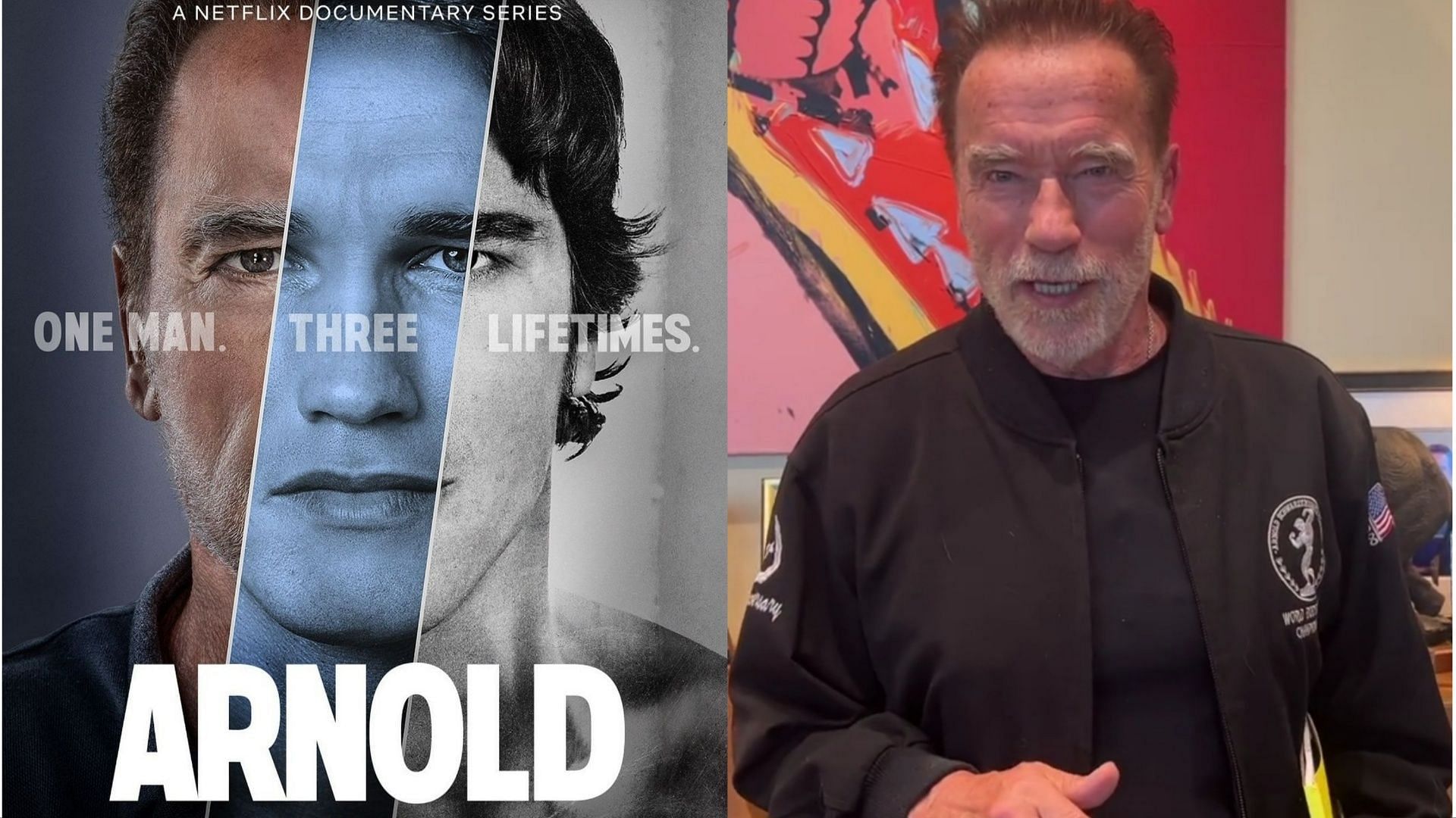 Arnold Docuseries Poster and Arnold Schwarzenegger (Images via schwarzenegger/Instagram)
