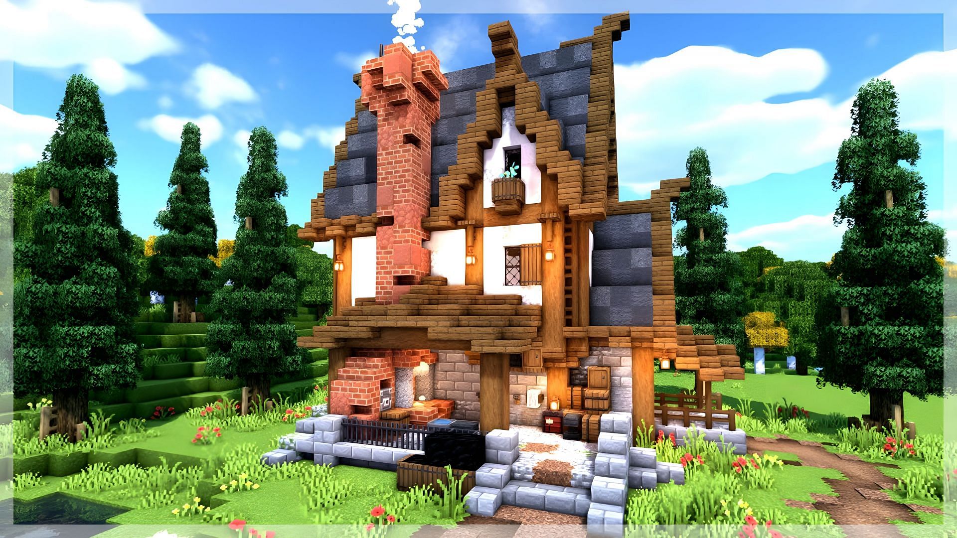 Taverns are often aesthetic and cute builds in Minecraft (Image via Youtube/BlueNerd)