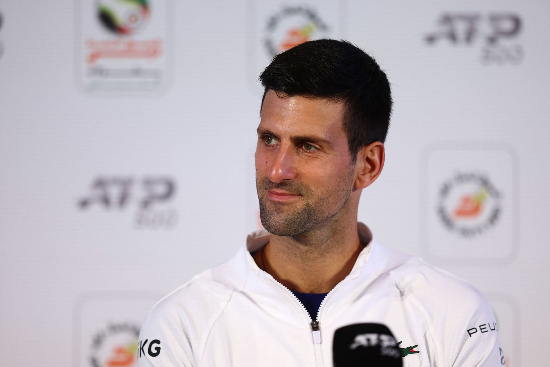 Novak Djokovic pictured at a press conference in the Dubai Duty-Free Tennis Championships.