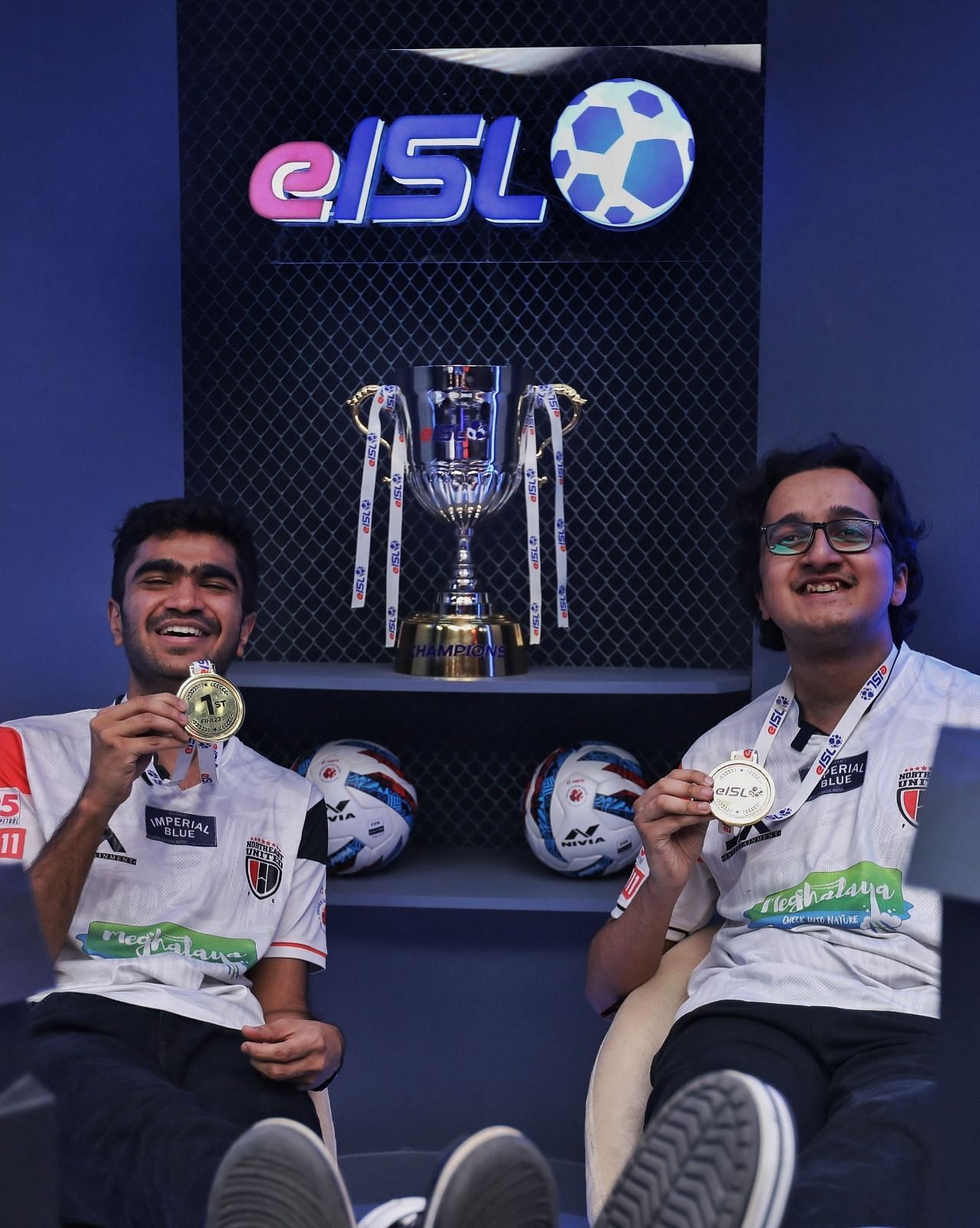Saransh and Emaad basking in the glory after beating Bengaluru FC 2-1 in the final (Image via @eislgaming on Instagram)