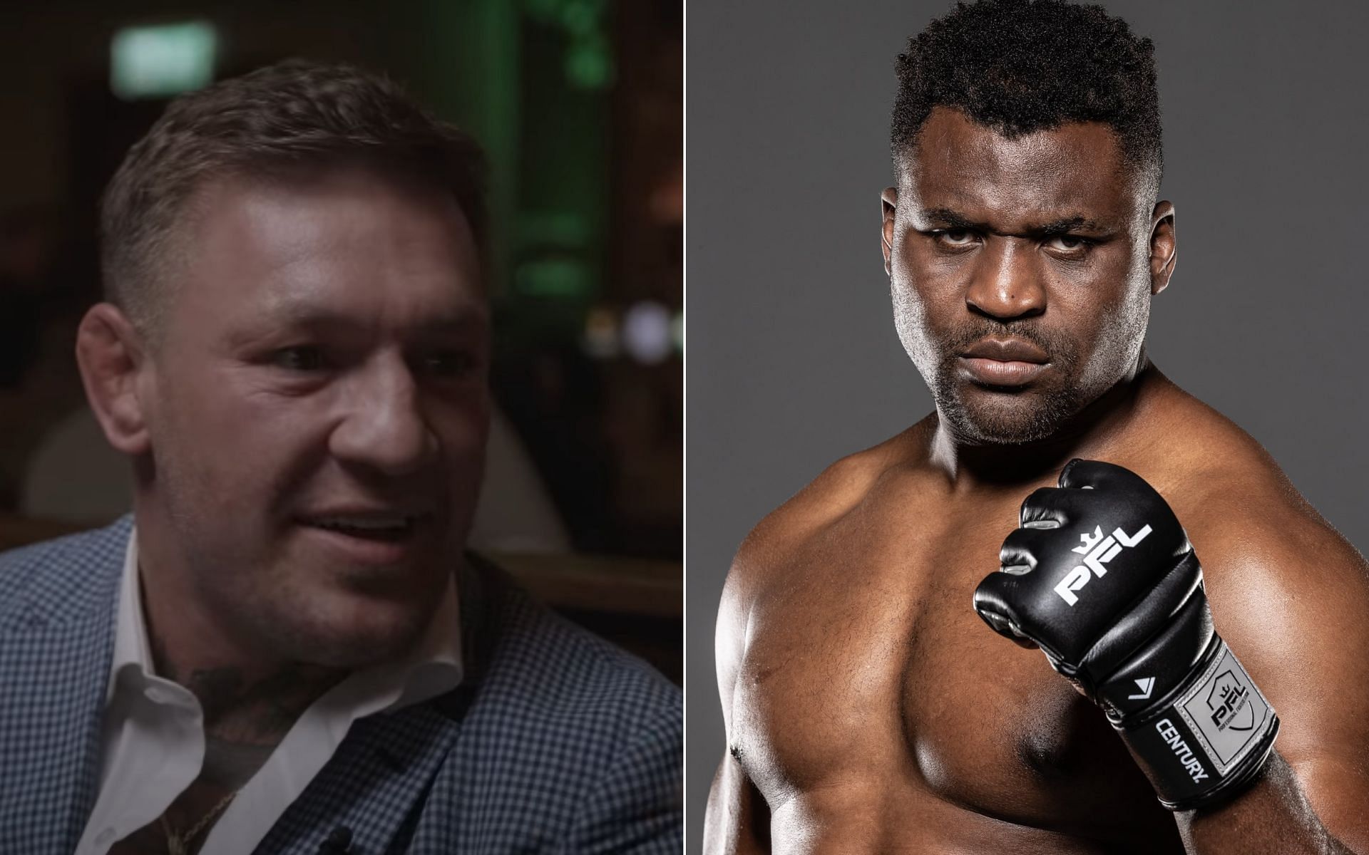 Conor McGregor [Left], and Francis Ngannou [Right] [Photo credit: @PFLMMA - Twitter, and Matchroom Boxing - YouTube]