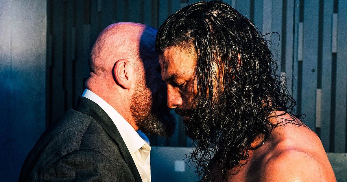 Triple H and Roman Reigns backstage at WrestleMania 39.