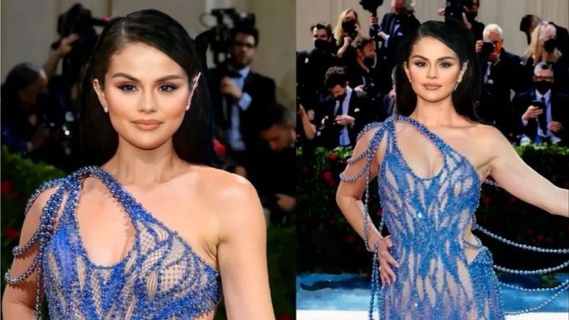 Photoshopped image of Selena Gomez at 2023 Met Gala. (Image via Twitter/@selskarmaa)