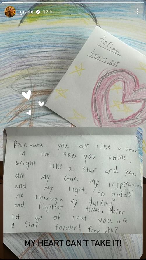 Gisele Bundchen shared the letter she received from her daughter, Vivian Lake, during Mother's Day. (Image credit: instagram.com/gisele)