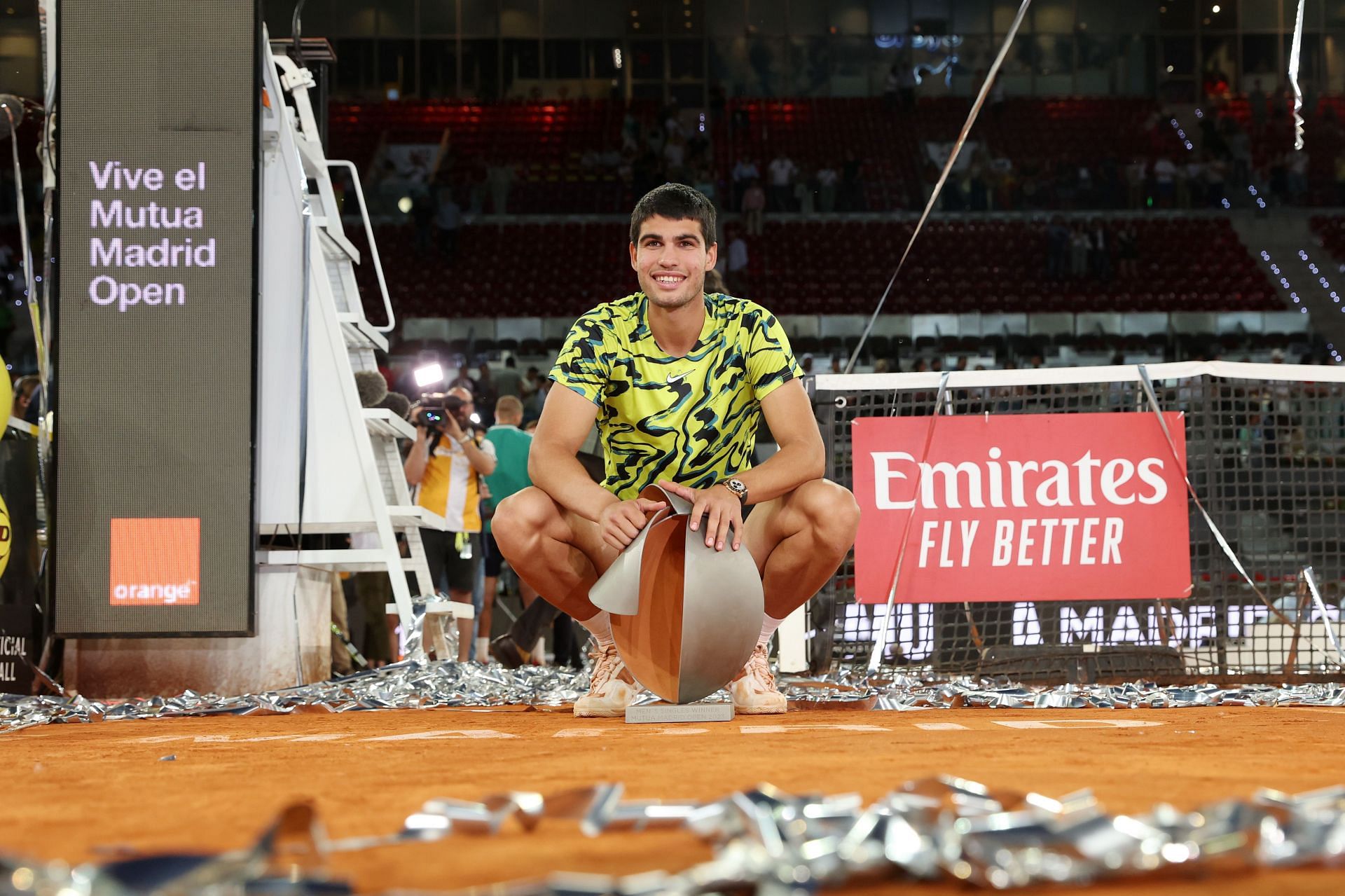 Carlos Alcaraz pictured at the 2023 Mutua Madrid Open - Day Fourteen.