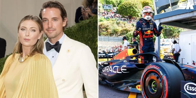 Maria Sharapova attends Monaco GP 2023 with fiance Alexander Gilkes, presents Max Verstappen with pole position award