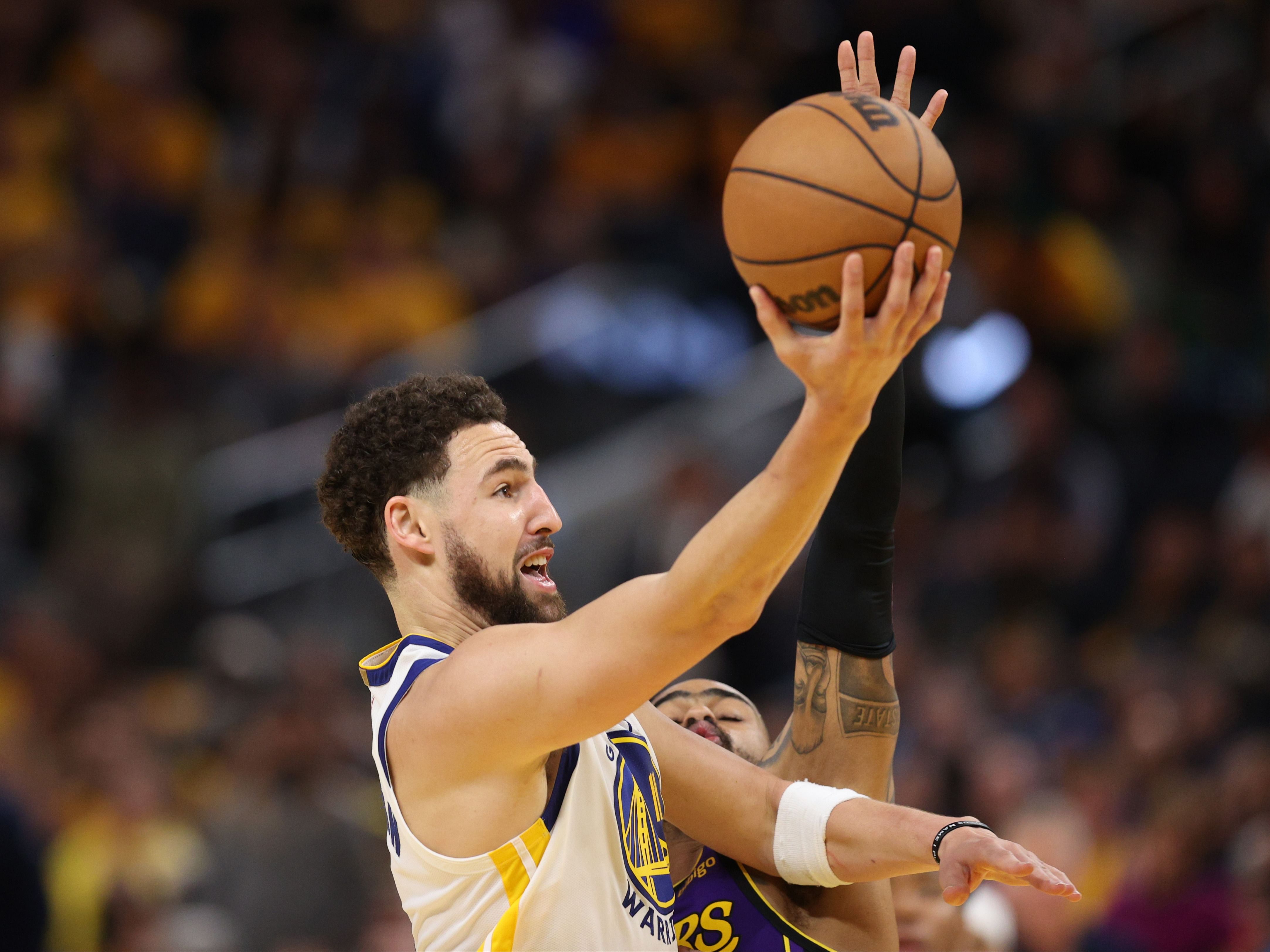 Klay Thompson in action during Los Angeles Lakers v Golden State Warriors - Game Two