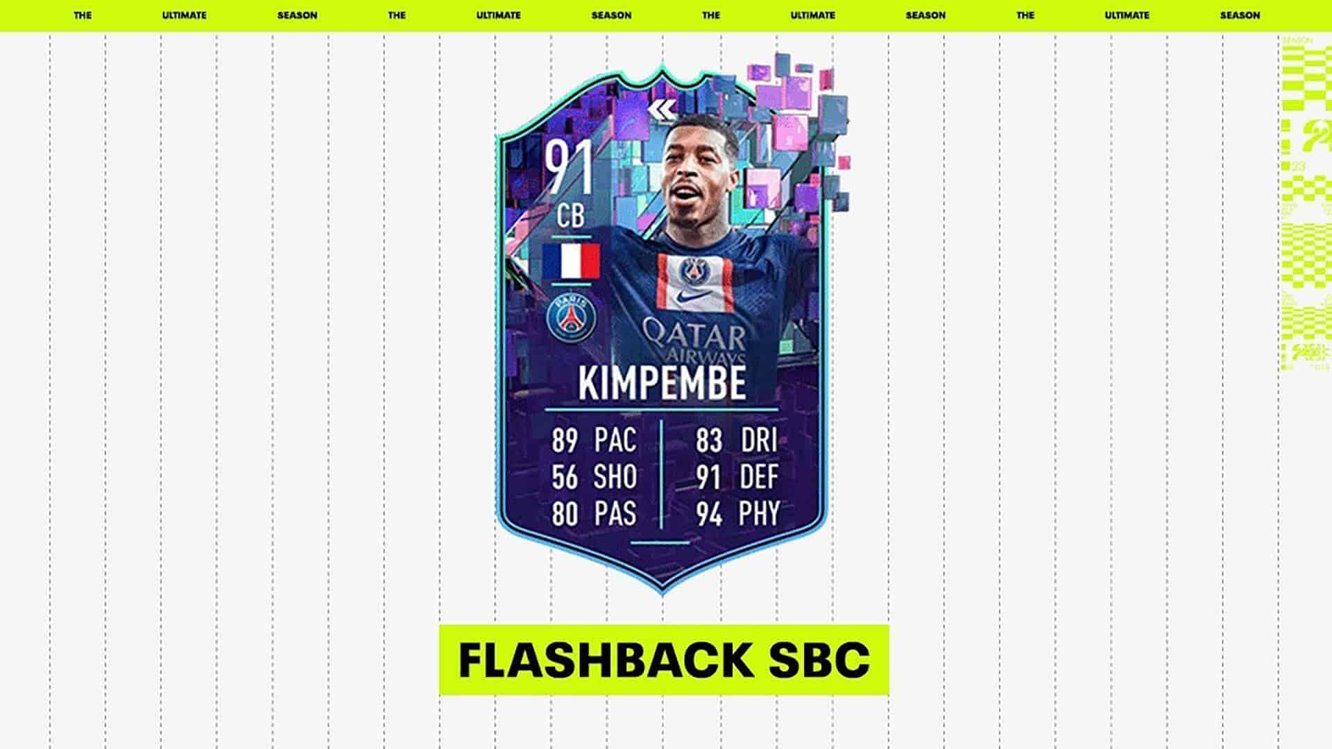 The Presnel Kimpembe Flashback SBC features a stunning card for all FIFA 23 players (Image via EA Sports)