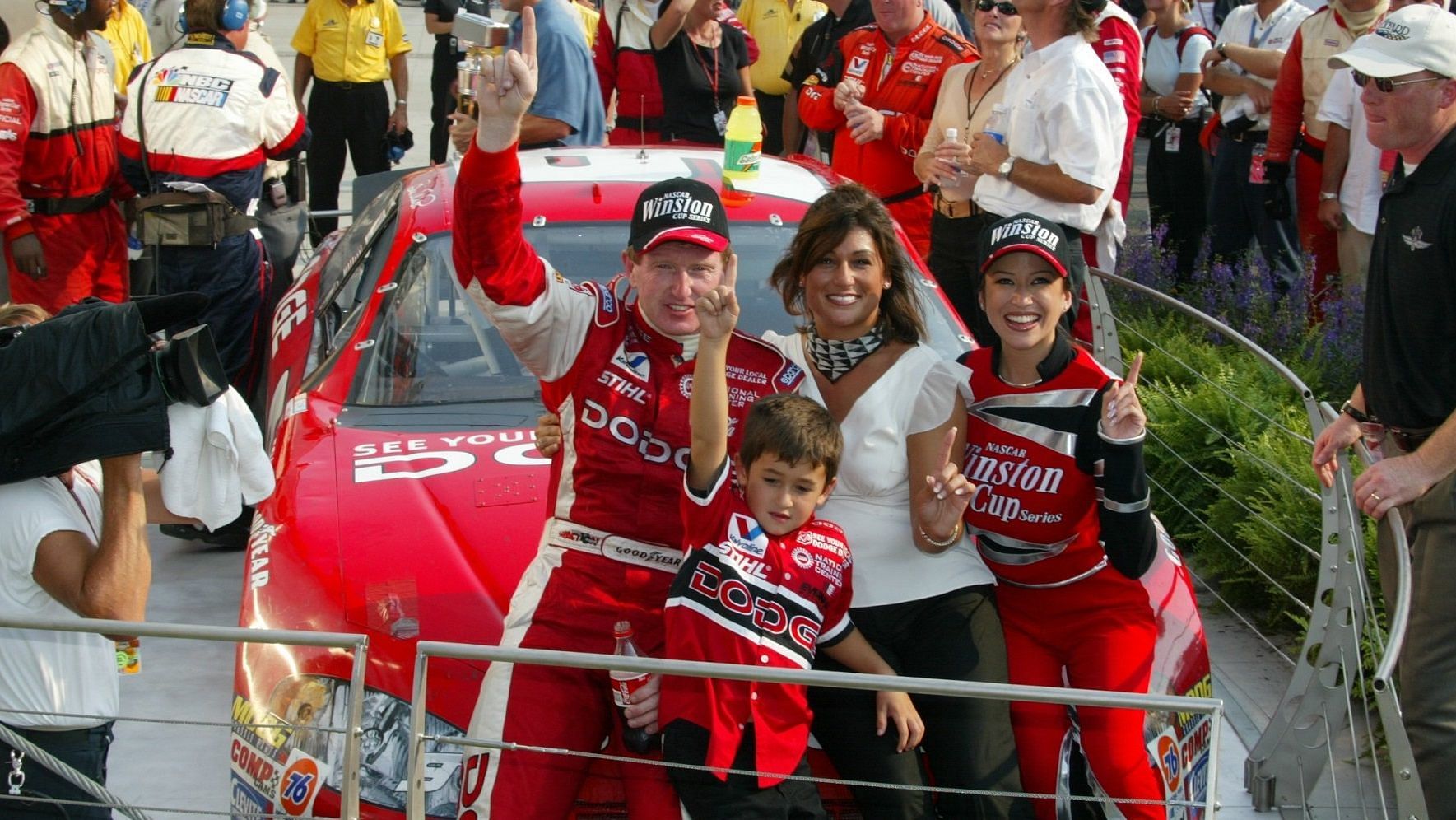 Bill Elliott and his family celebrating the Brickyard 400 win
