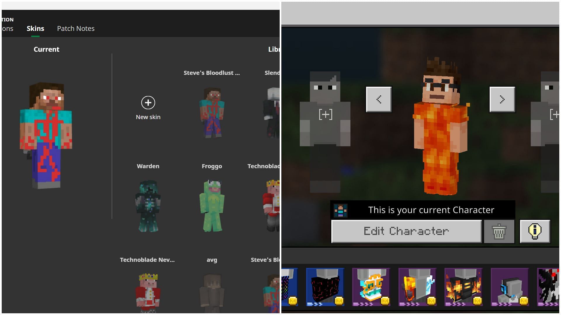 Players can easily change their skins in both Minecraft Bedrock and Java Edition (Image via Sportskeeda)