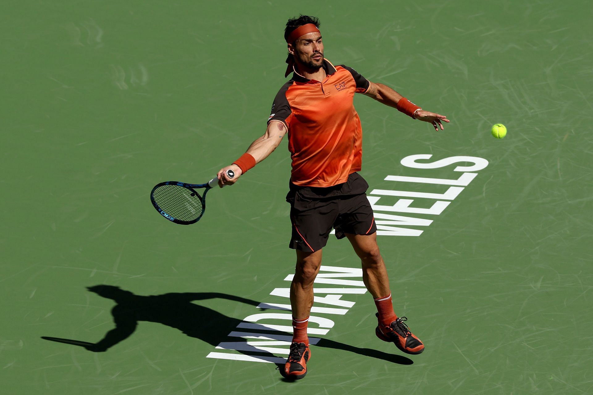 May 10, 2023, ROME: Fabio Fognini of Italy in action during his men's  singles first round match against Andy Murray of Britain (not pictured) at  the Italian Open tennis tournament in Rome