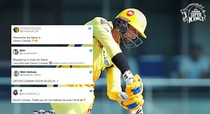 "Thank you for not making me miss Faf" - Fans erupt as Devon Conway scores 87 off 52 balls in DC vs CSK