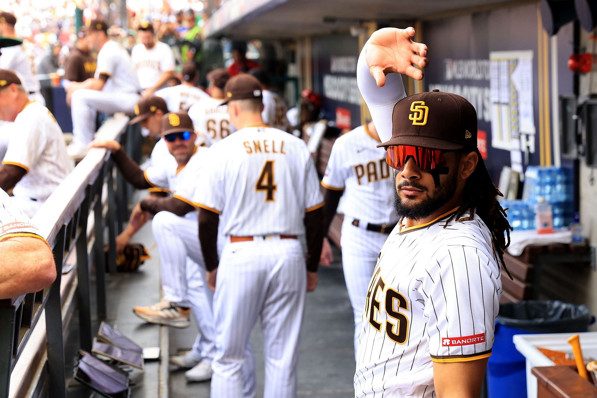 Fernando Tatis Jr. #23 of the San Diego Padres waves to fans prior to a game against the San Francisco Giants