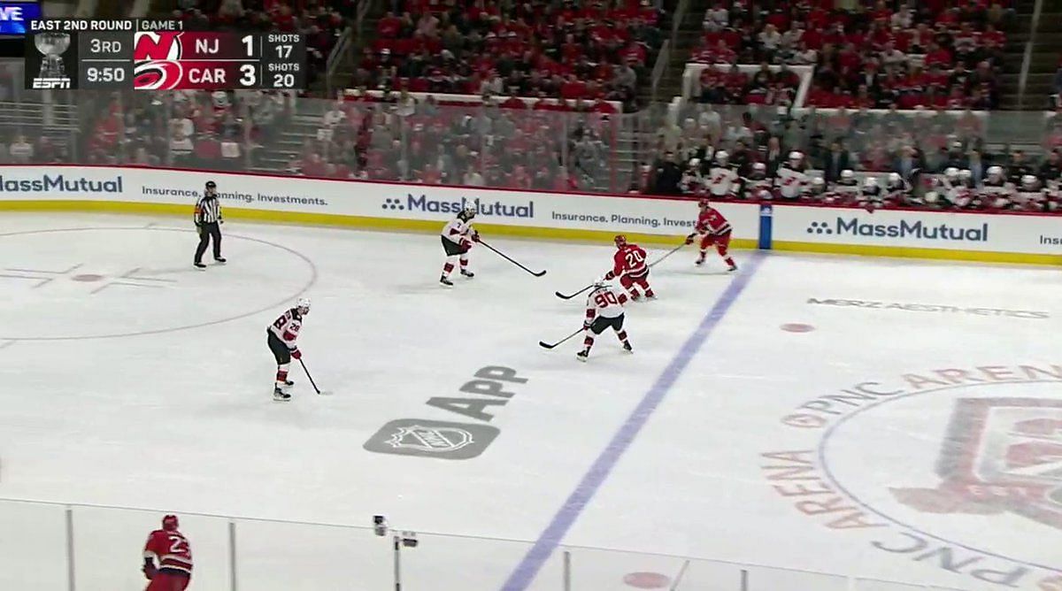 Things get heated between Jordan Staal and Ondrej Palat during Game One  between Devils and Hurricanes