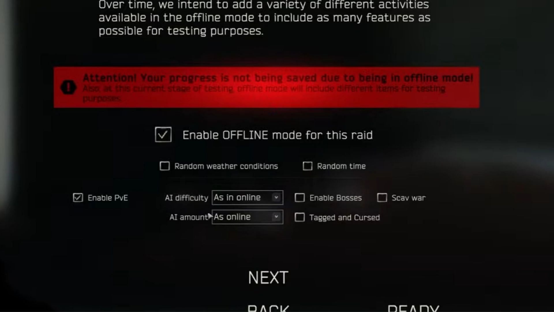One can enable offline mode to practice the game (Image via Battlestate Games)