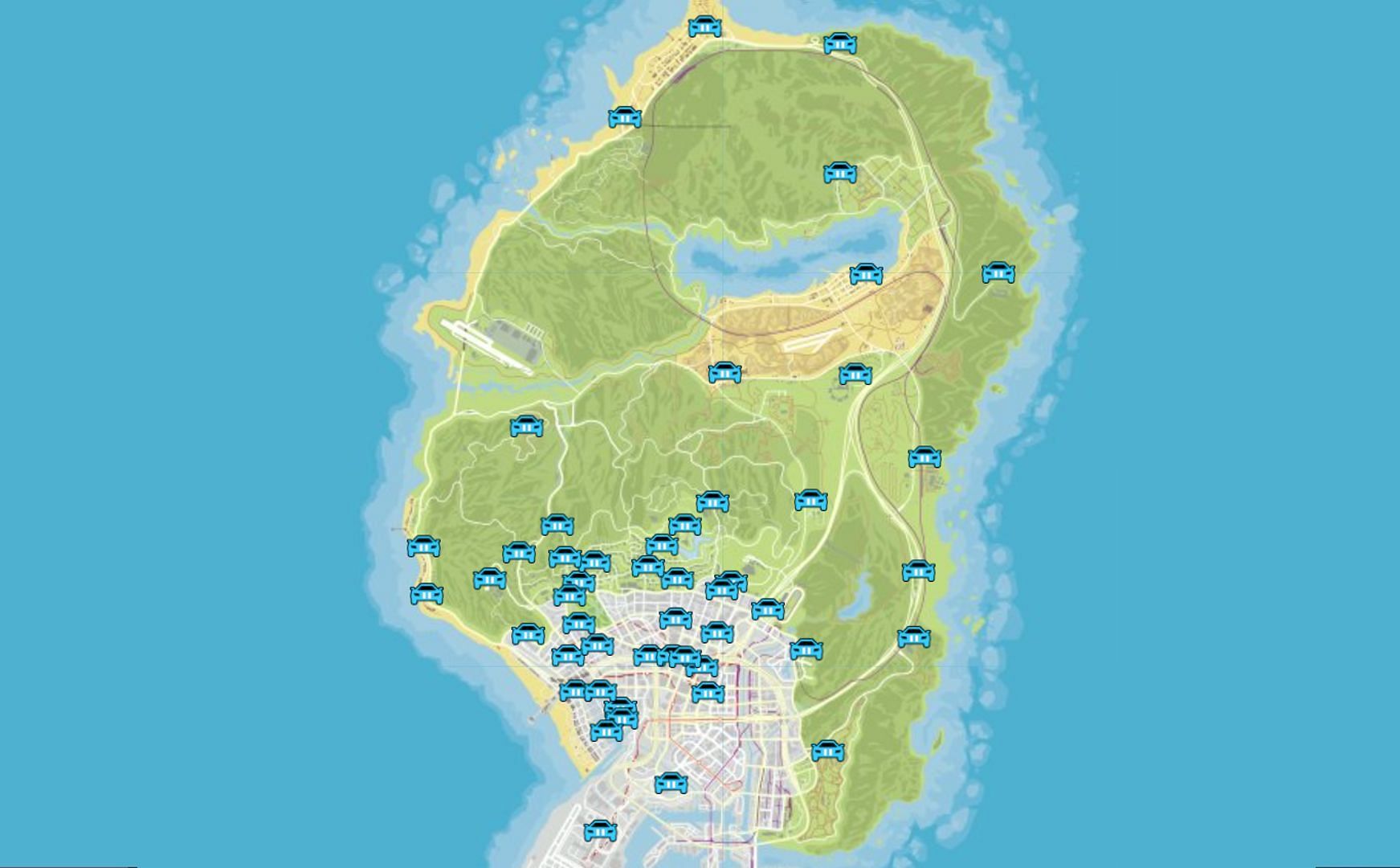 The second group of 50 potential car locations (Image via GTAWeb.eu)