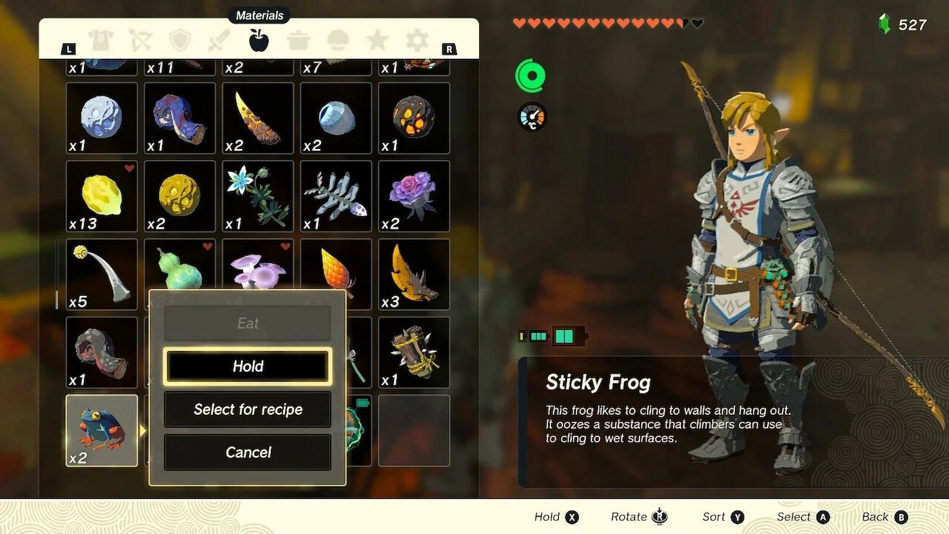 Use the Sticky Frog to craft the Sticky Elixir (Image via Nintendo)