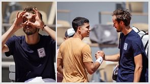 Daniil Medvedev imitates Carlos Alcaraz's 'glasses' celebration during French Open practice