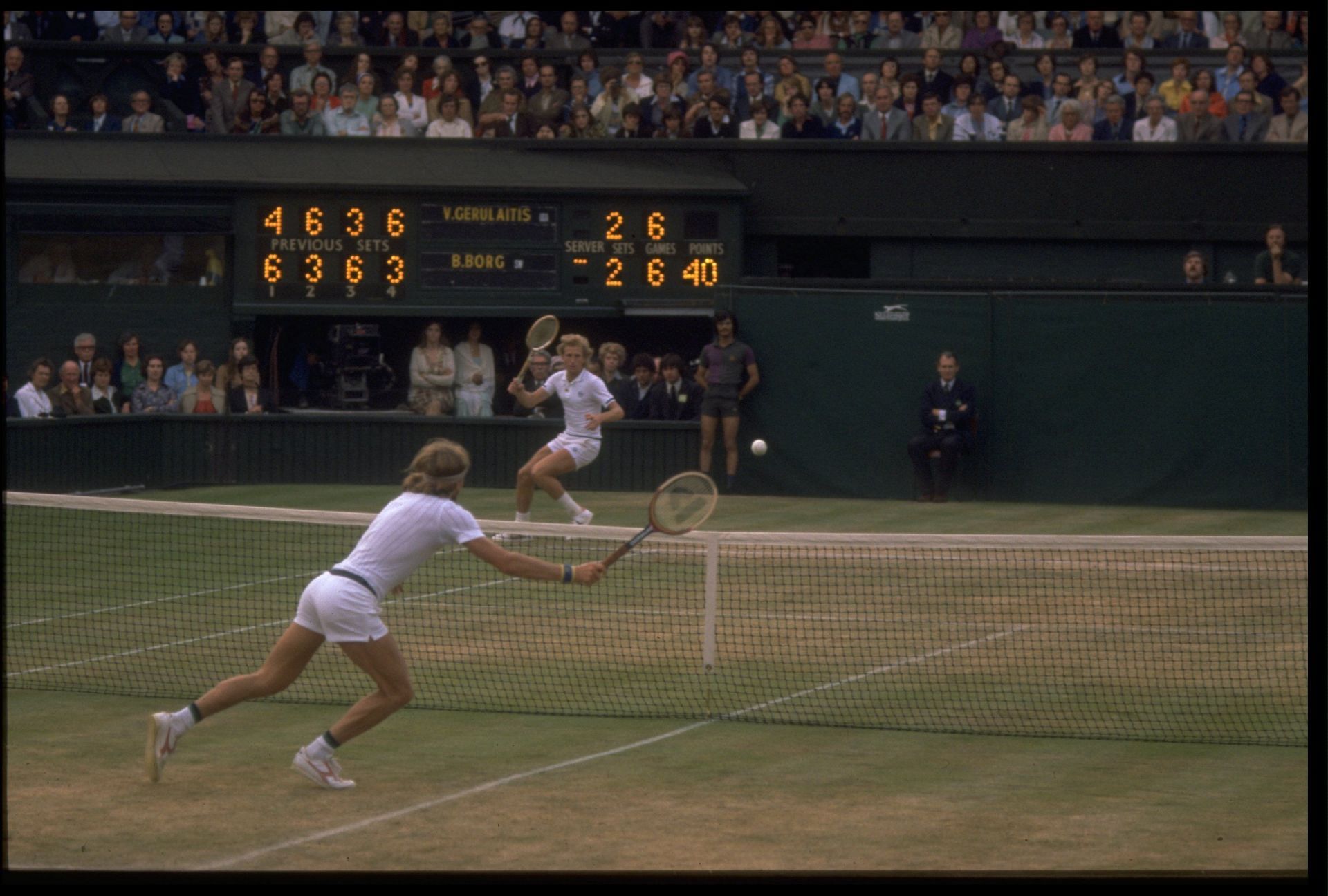 Bjorn Borg in action at the 1977 Wimbledon Championships.