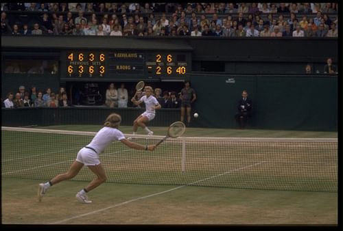 Bjorn Borg in action at the 1977 Wimbledon Championships.