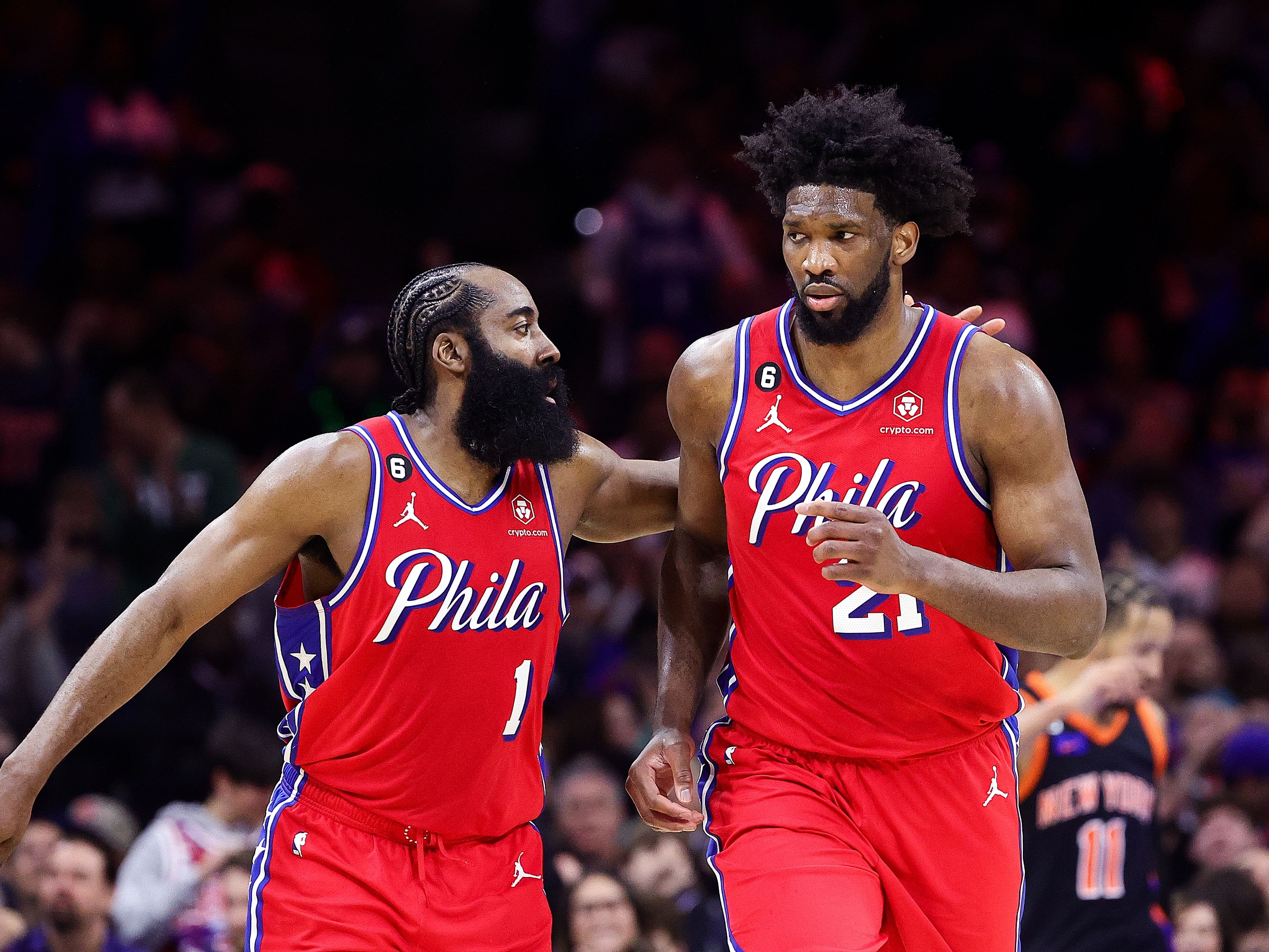 James Harden and Joel Embiid in ation 