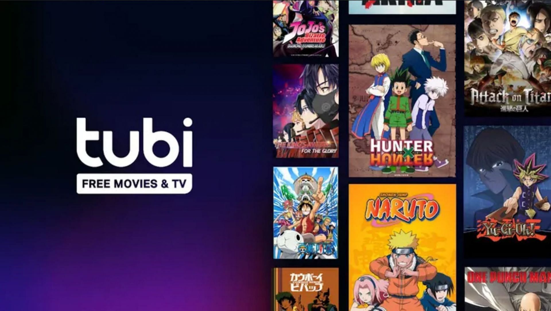 Tubi Logo and several anime in its roster (Image via Fox Corporation)