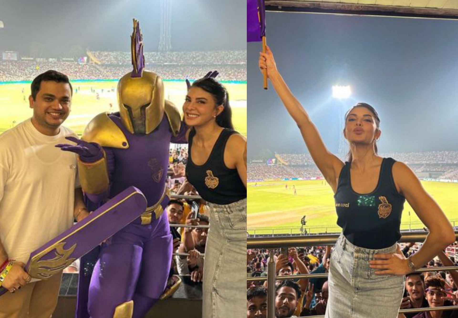 Jacqueline Fernandez enjoying the IPL 2023 match on Thursday night. 