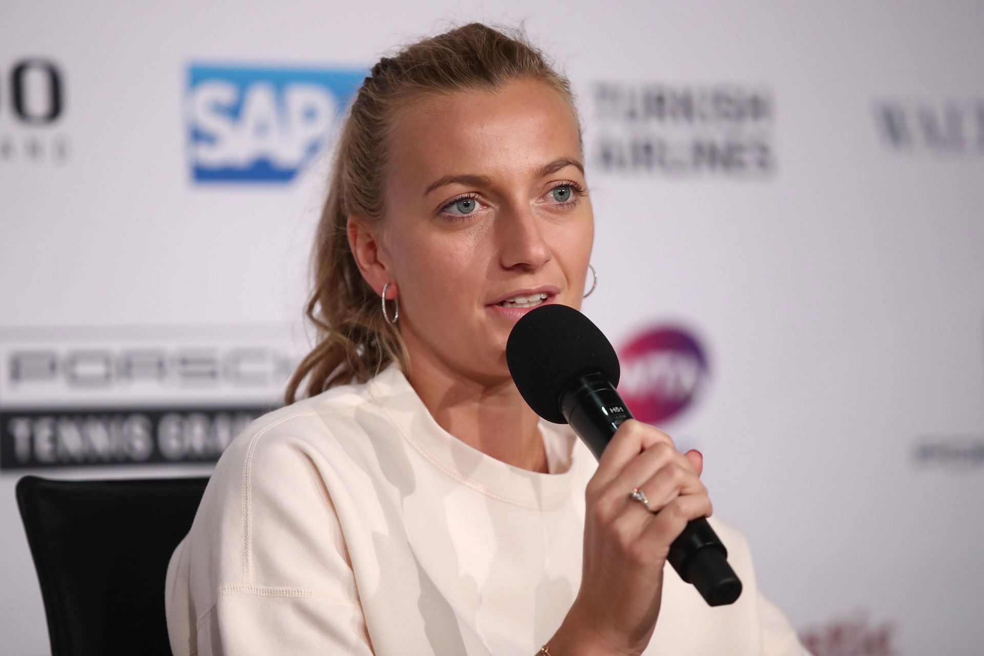 Petra Kvitova speaking at a press conference