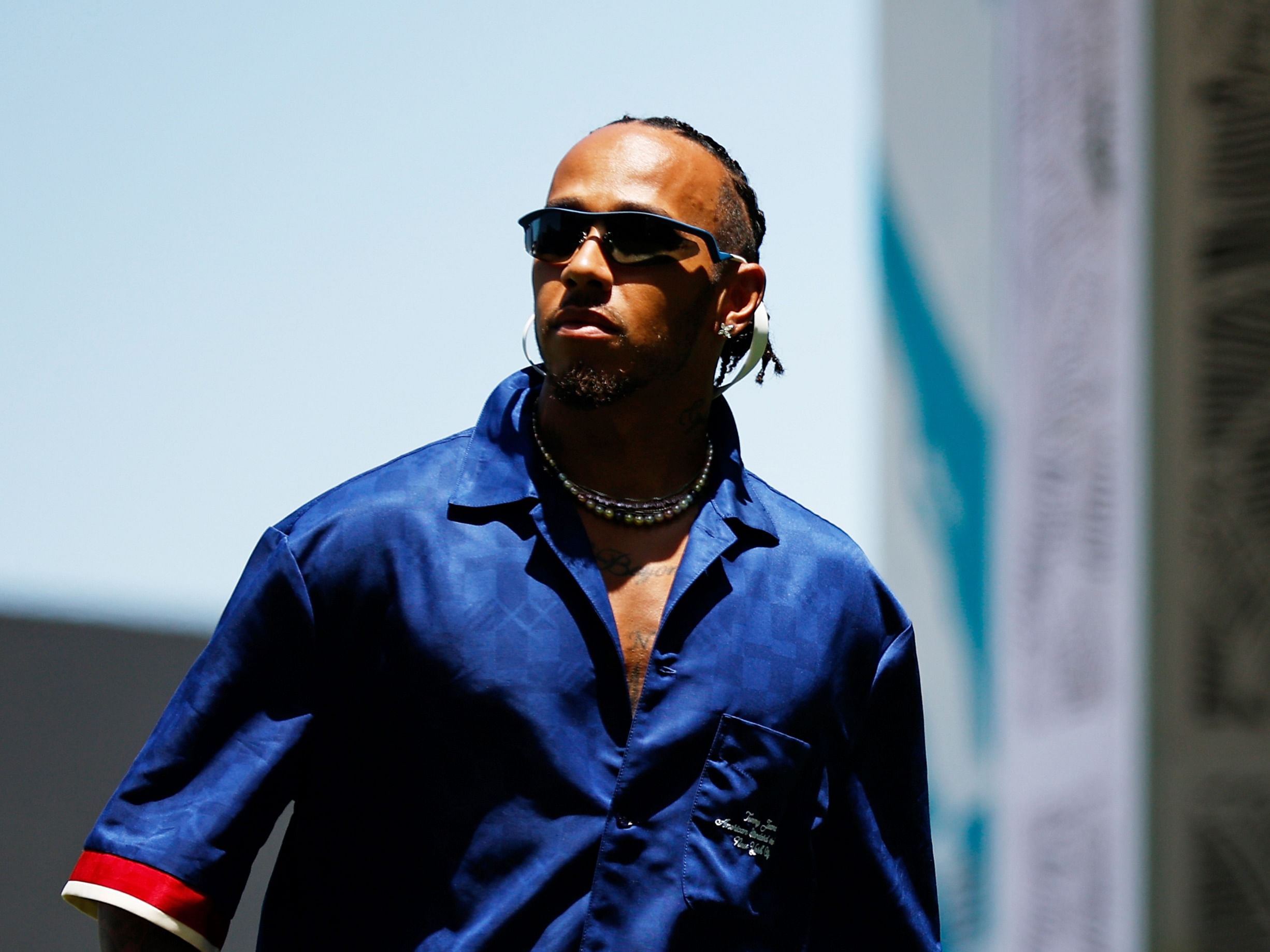 Lewis Hamilton walks in the paddock during previews ahead of the 2023 F1 Miami Grand Prix. (Photo by Jared C. Tilton/Getty Images)