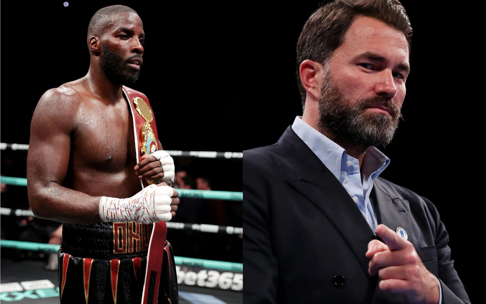 Lawrence Okolie (L), and Eddie Hearn (R).